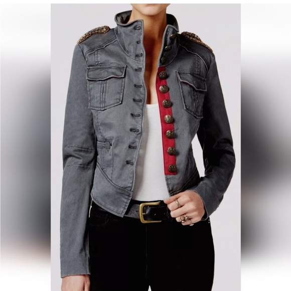 Free People Embellished Military Jacket Size L - Picture 1 of 6